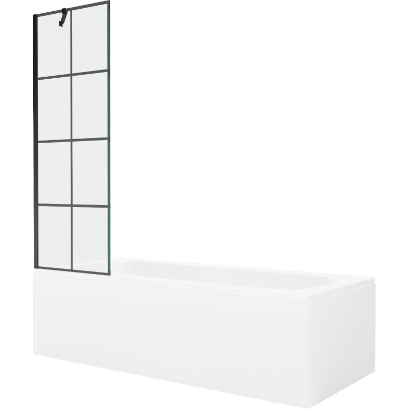 Mexen Vega baignoire rectangulaire 150 x 70 cm avec habillage et paroi de douche 1-volet 60 cm, motif noir
