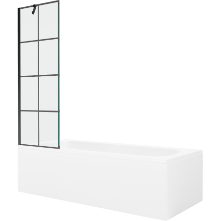 Mexen Vega baignoire rectangulaire 150 x 70 cm avec habillage et paroi de douche 1-volet 60 cm, motif noir