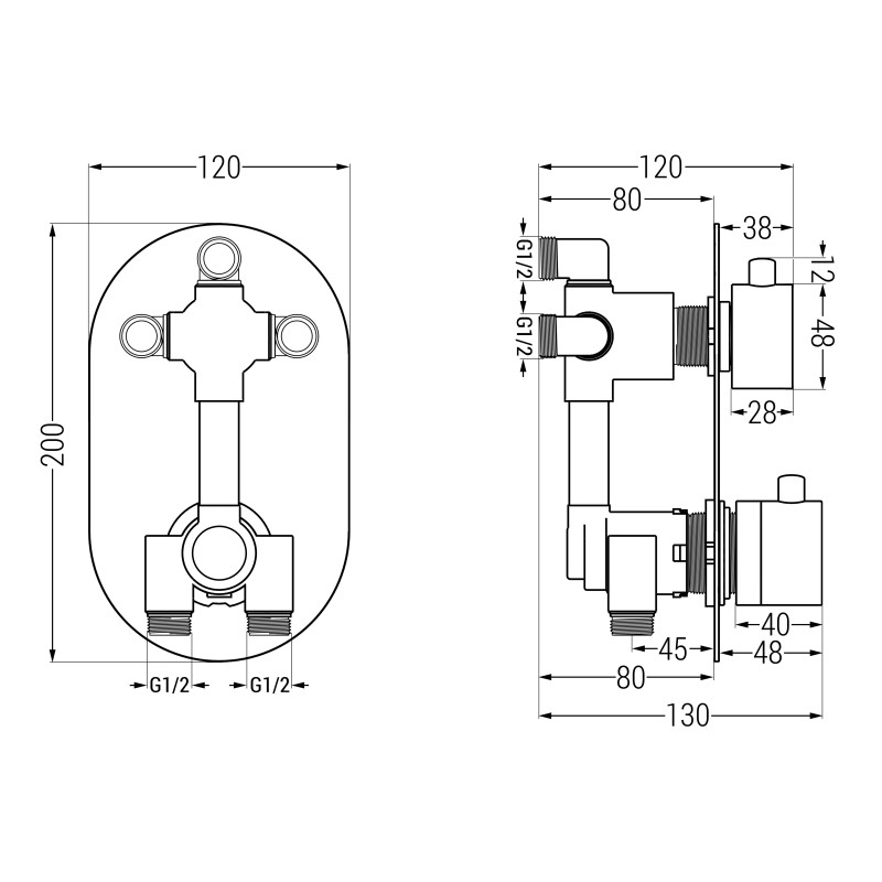 Mexen Kai mitigeur thermostatique bain-douche à 3 sorties, gun gray brossé - 77602-66