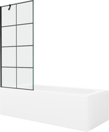 Mexen Vega baignoire rectangulaire 150 x 70 cm avec habillage et paroi pare-baignoire 1 volet 80 cm, motif noir