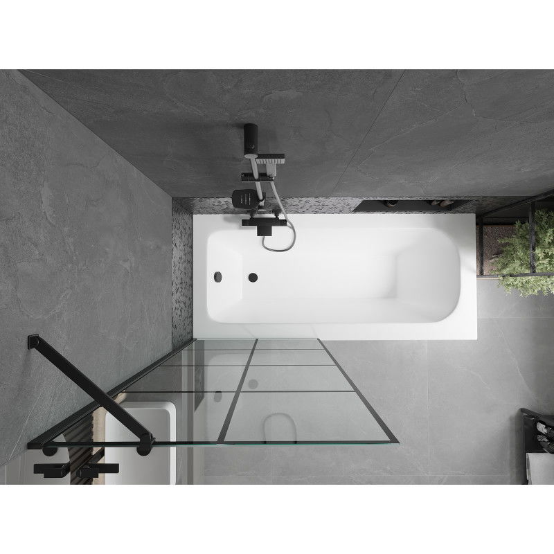 Mexen Vega baignoire rectangulaire 150 x 70 cm avec habillage et paroi pare-baignoire 1 volet 80 cm, motif noir