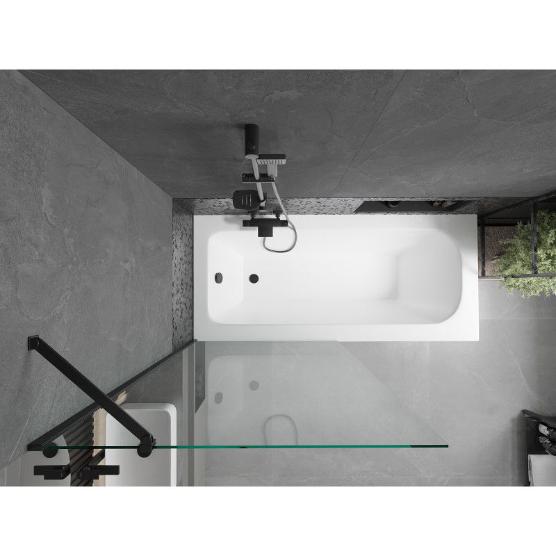 Mexen Vega baignoire rectangulaire 150 x 70 cm avec tablier et paroi 1 volet 90 cm, transparent, noir - 550115070X9509000070