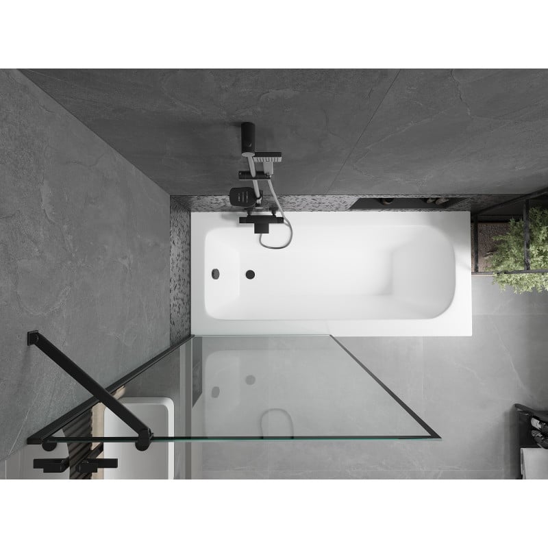 Mexen Vega baignoire rectangulaire 150 x 70 cm avec habillage et pare-douche 1 volet 90 cm, motif noir - 550115070X9509007070