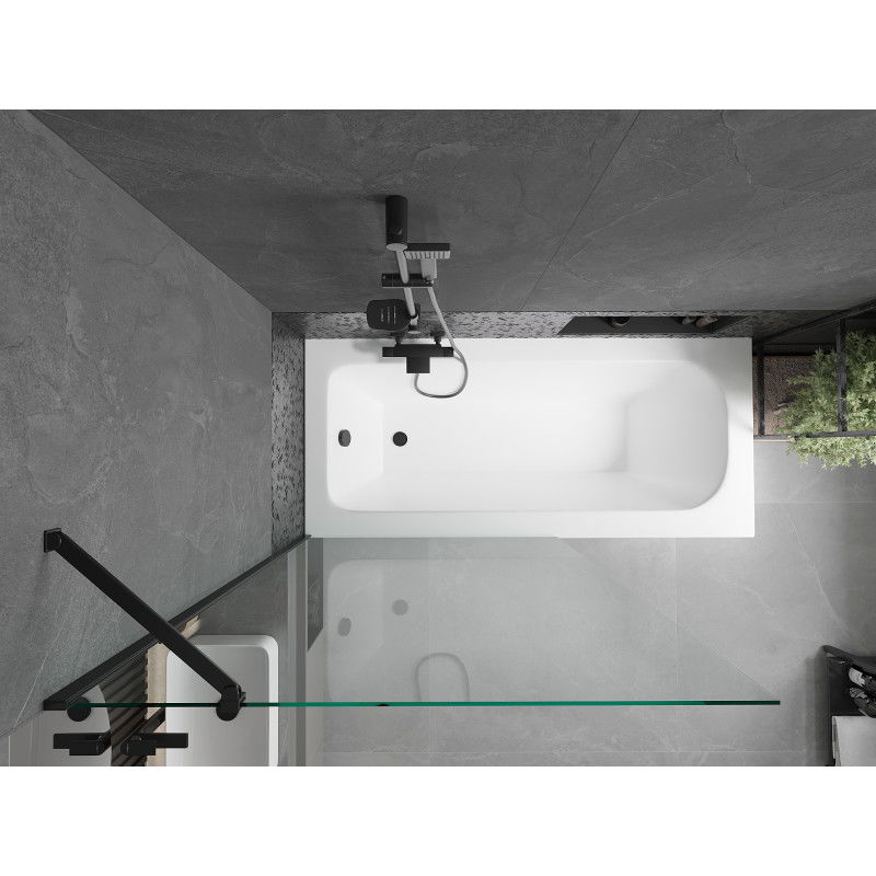 Mexen Vega baignoire rectangulaire 150 x 70 cm avec habillage et pare-baignoire 1 volet 100 cm, transparent, noir