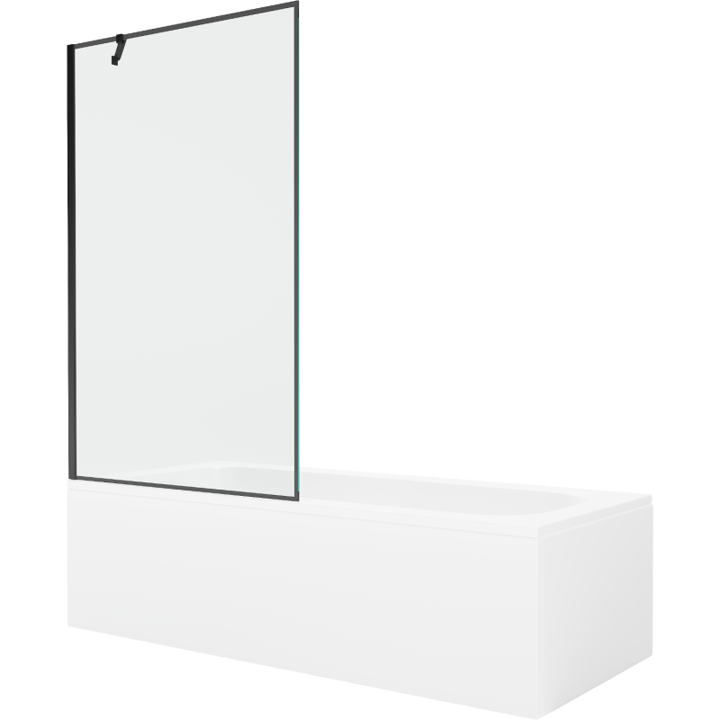 Baignoire rectangulaire Mexen Vega 150 x 70 cm avec tablier et paravent 1 vantail 100 cm, motif noir - 550115070X9510007070
