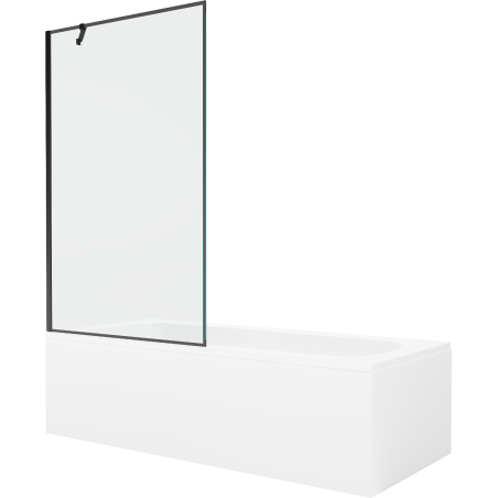 Baignoire rectangulaire Mexen Vega 150 x 70 cm avec tablier et paravent 1 vantail 100 cm, motif noir - 550115070X9510007070