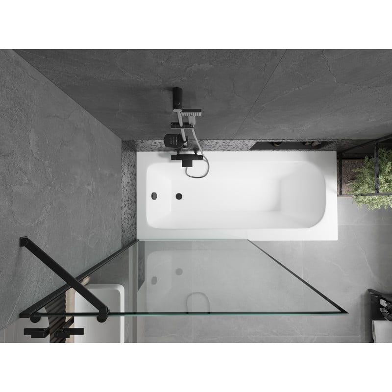 Mexen Vega baignoire rectangulaire 150 x 70 cm avec tablier et paravent à 1 volet de 100 cm, motif noir - 550115070X9510007070