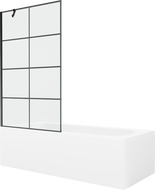 Baignoire rectangulaire Mexen Vega 150 x 70 cm avec habillage et paravent 1 battant 100 cm, motif noir - 550115070X9510007077