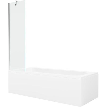 Mexen Vega baignoire rectangulaire 160 x 70 cm avec habillage et paravent 1 volet 50 cm, transparent, chrome