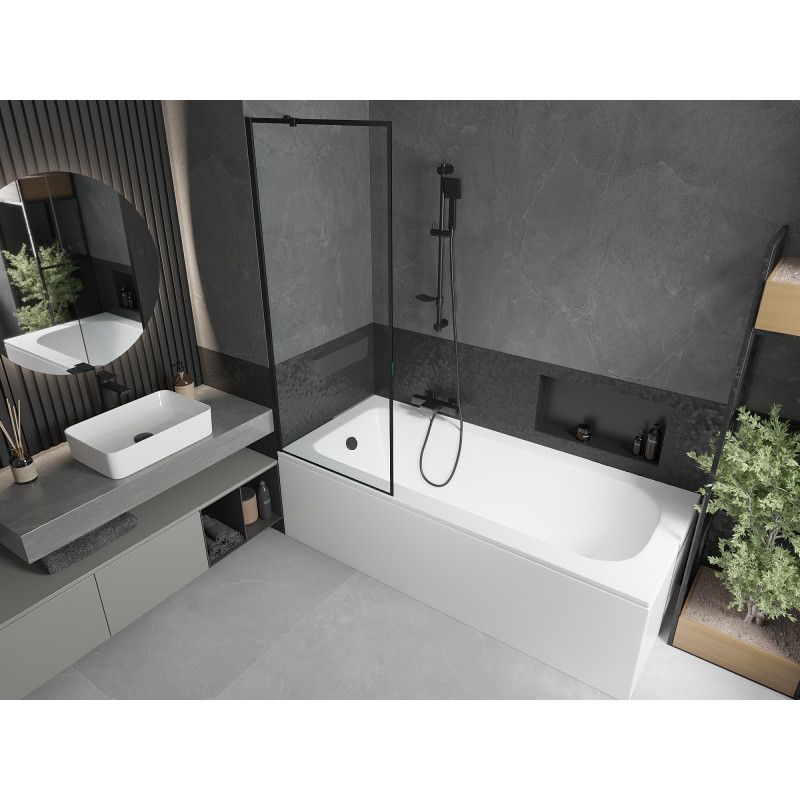 Mexen Vega baignoire rectangulaire 160 x 70 cm avec habillage et paravent 1-volet 70 cm, motif noir - 550116070X9507007070