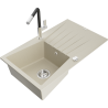 Mexen Cesar évier en granit 1-bassine avec égouttoir et robinet de cuisine Flora, beige - 6514-69-670401-07