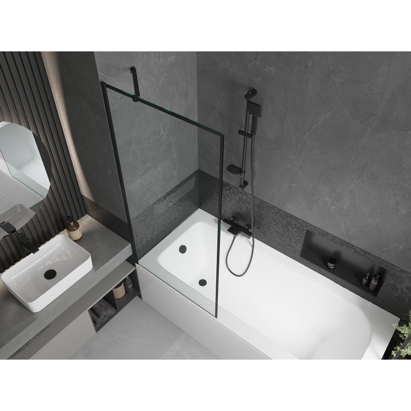 Mexen Vega baignoire rectangulaire 160 x 70 cm avec carénage et paravent 1-volet 80 cm, motif noir - 550116070X9508007070