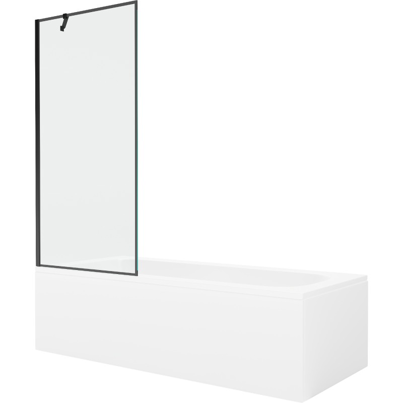 Mexen Vega baignoire rectangulaire 160 x 70 cm avec habillage et paroi de douche à 1 volet 80 cm, motif noir