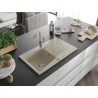 Mexen Cesar évier en granit 1 bac avec égouttoir et robinet de cuisine Flora, beige - 6514-69-670401-09