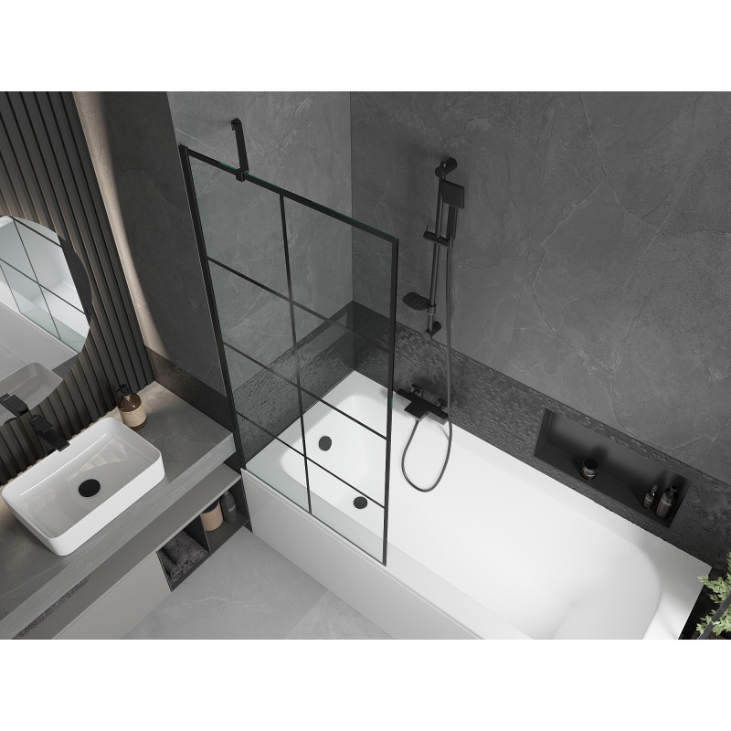 Mexen Vega baignoire rectangulaire 160 x 70 cm avec habillage et paravent 1 volet 80 cm, motif noir - 550116070X9508007077