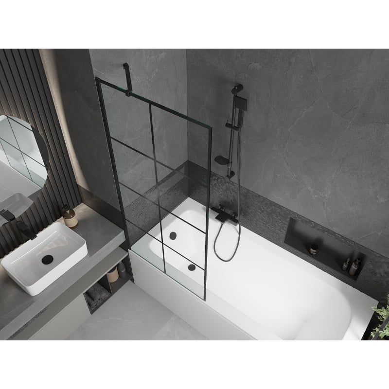 Mexen Vega baignoire rectangulaire 160 x 70 cm avec tablier et paroi 1-volet 80 cm, motif noir - 550116070X9508007077