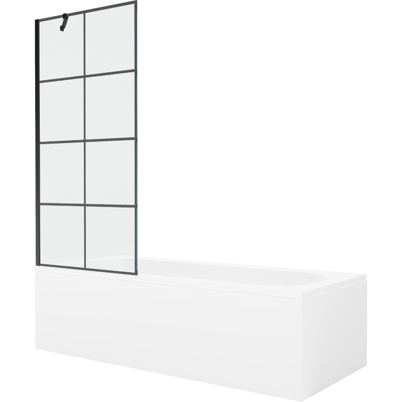 Mexen Vega baignoire rectangulaire 160 x 70 cm avec habillage et paravent 1 volet 80 cm, motif noir - 550116070X9508007077