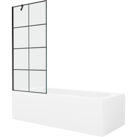 Mexen Vega baignoire rectangulaire 160 x 70 cm avec habillage et paravent 1 volet 80 cm, motif noir - 550116070X9508007077