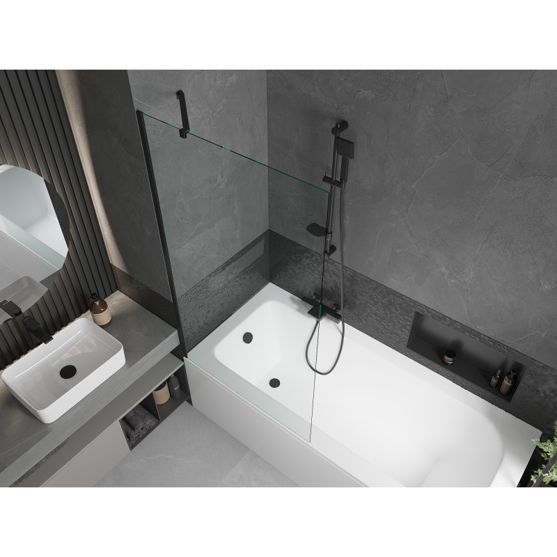 Mexen Vega baignoire rectangulaire 160 x 70 cm avec habillage et paroi 1-volet 90 cm, transparent, noir - 550116070X9509000070