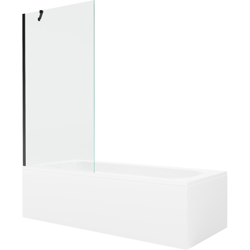 Mexen Vega baignoire rectangulaire 160 x 70 cm avec habillage et paroi de baignoire à 1 volet 90 cm, transparent, noir