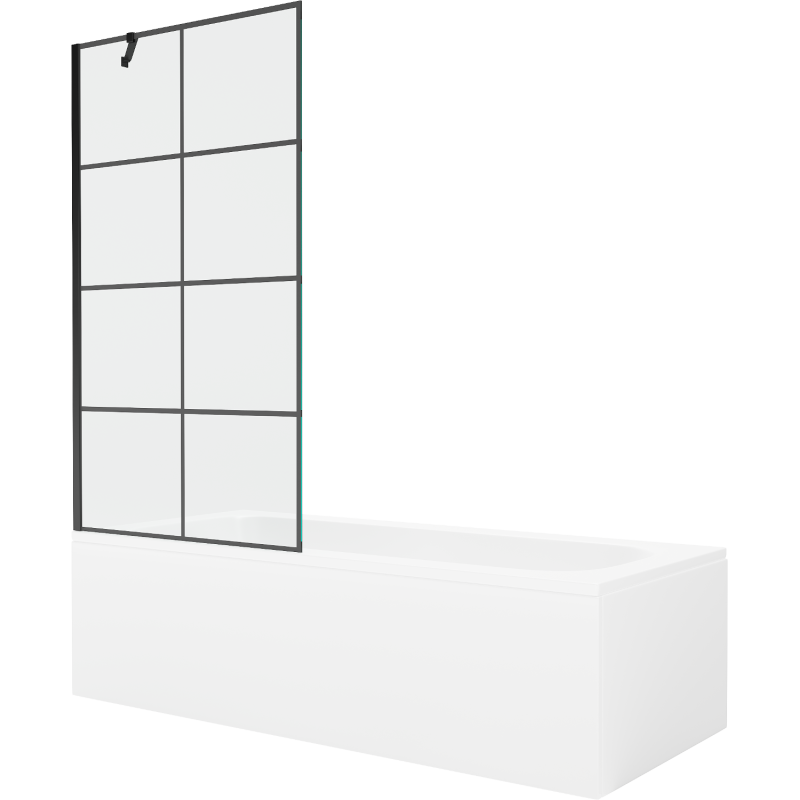 Mexen Vega baignoire rectangulaire 160 x 70 cm avec habillage et paroi de douche 1 volet 90 cm, motif noir