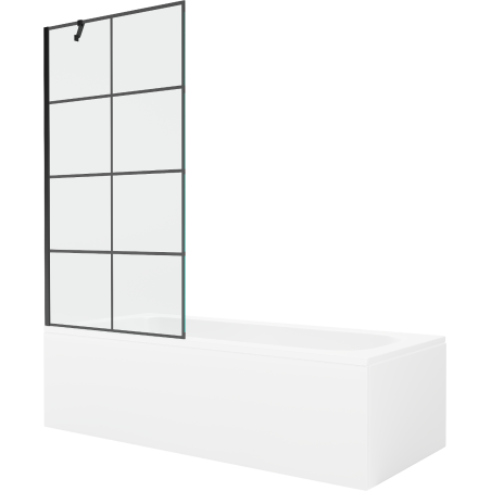 Mexen Vega baignoire rectangulaire 160 x 70 cm avec habillage et paroi de douche 1 volet 90 cm, motif noir