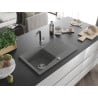 Mexen Cesar évier en granit 1 bac avec égouttoir et robinet de cuisine Flora, gris - 6514-71-670401-07