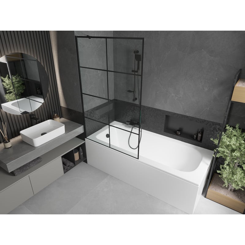 Mexen Vega baignoire rectangulaire 160 x 70 cm avec habillage et paravent 1-volet 100 cm, motif noir - 550116070X9510007077