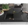 Mexen Cesar Évier en granit 1 bac avec égouttoir et robinet de cuisine Flora, noir/argent métallisé - 6514-73-670401-57-G