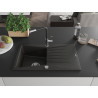 Mexen Cesar évier en granit 1 bac avec égouttoir et robinet de cuisine Flora, noir/doré métallisé - 6514-75-670401-07