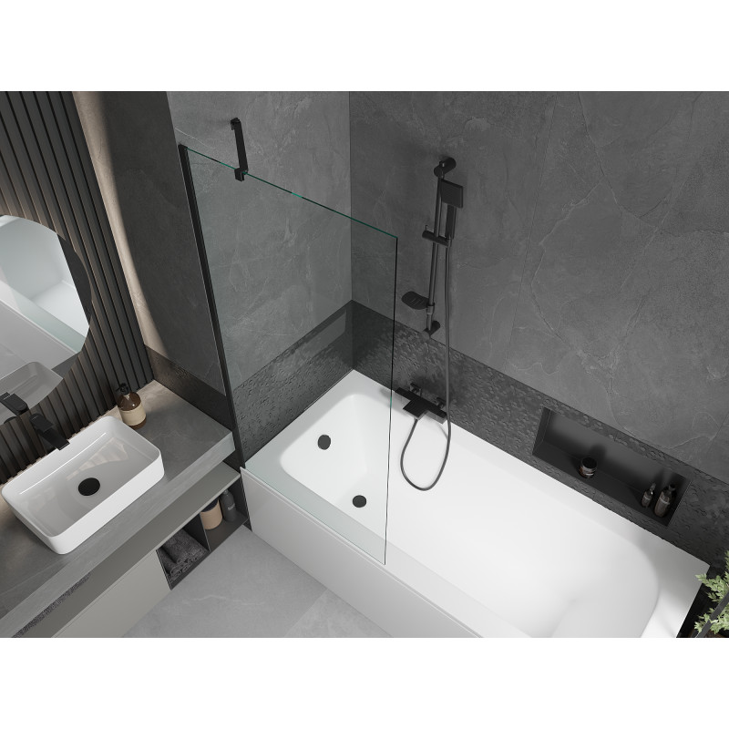 Mexen Vega baignoire rectangulaire 170 x 70 cm avec tablier et paroi 1 volet 80 cm, transparent, noir - 550117070X9508000070