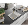 Mexen Enzo évier de cuisine en granit 1 bac avec égouttoir et robinet Flora, blanc - 6506-20-670401-57-G