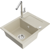 Mexen Enzo évier de cuisine en granit 1 bac avec égouttoir et robinet Flora, beige - 6506-69-670401-00
