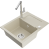 Mexen Enzo évier en granit 1 bac avec égouttoir et robinet de cuisine Flora, beige - 6506-69-670401-00