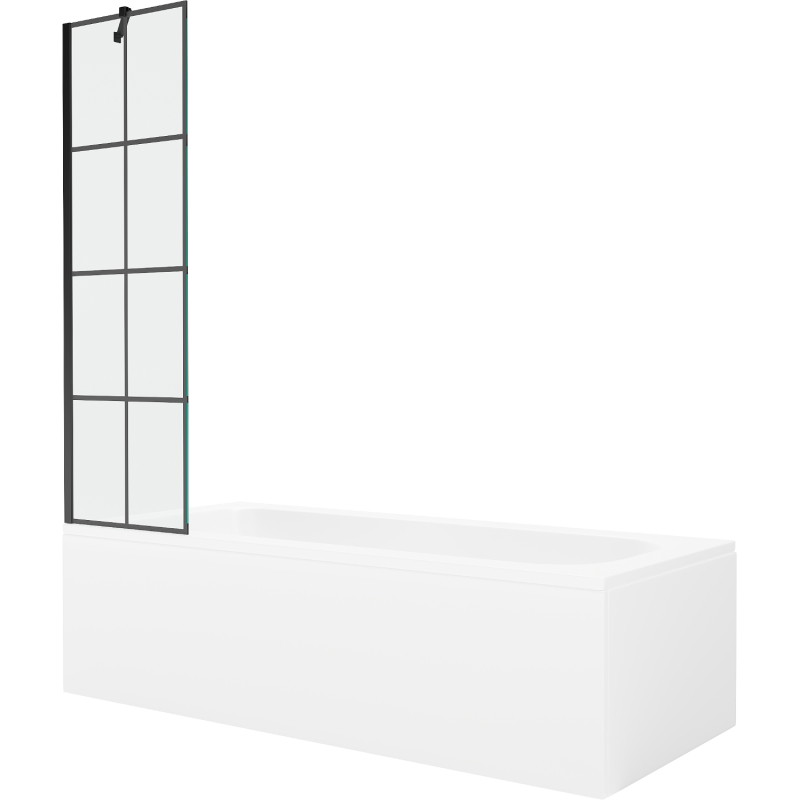Mexen Vega baignoire rectangulaire 170 x 70 cm avec habillage et paroi de douche à 1 volet 50 cm, motif noir