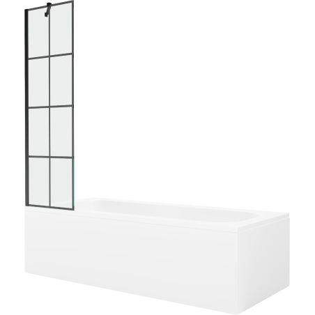 Mexen Vega baignoire rectangulaire 170 x 70 cm avec tablier et paroi de douche 1 volet 50 cm, motif noir - 550117077X9505007077