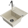 Mexen Enzo évier granit 1 bac avec égouttoir et robinet de cuisine Flora, beige - 6506-69-670401-07-B