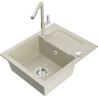 Mexen Enzo évier granit 1 bac avec égouttoir et robinet de cuisine Flora, beige - 6506-69-670401-09
