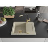 Mexen Enzo évier en granit 1 bac avec égouttoir et robinet de cuisine Flora, beige - 6506-69-670401-57-G
