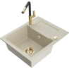 Mexen Enzo évier granitique 1 bac avec égouttoir et robinet de cuisine Flora, beige - 6506-69-670401-57-G