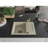 Mexen Enzo évier en granit 1 bac avec égouttoir et mitigeur de cuisine Flora, beige - 6506-69-670401-57-B
