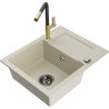 Mexen Enzo évier en granit 1 bac avec égouttoir et robinet de cuisine Flora, beige - 6506-69-670401-57-B