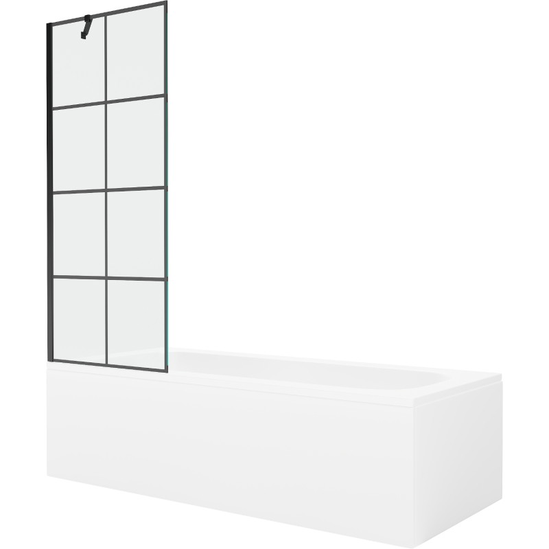 Mexen Vega baignoire rectangulaire 170 x 70 cm avec habillage et paroi pivotante 70 cm, motif noir - 550117077X9507007077