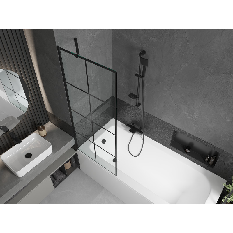Mexen Vega baignoire rectangulaire 170 x 70 cm avec habillage et pare-douche 1 volet 70 cm, motif noir - 550117077X9507007077