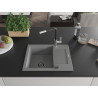 Mexen Enzo évier en granit 1 bac avec égouttoir et robinet de cuisine Flora, gris - 6506-71-670401-07-B