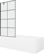 Baignoire rectangulaire Mexen Vega 170 x 70 cm avec habillage et paroi à 1 battant 90 cm, motif noir - 550117077X9509007077