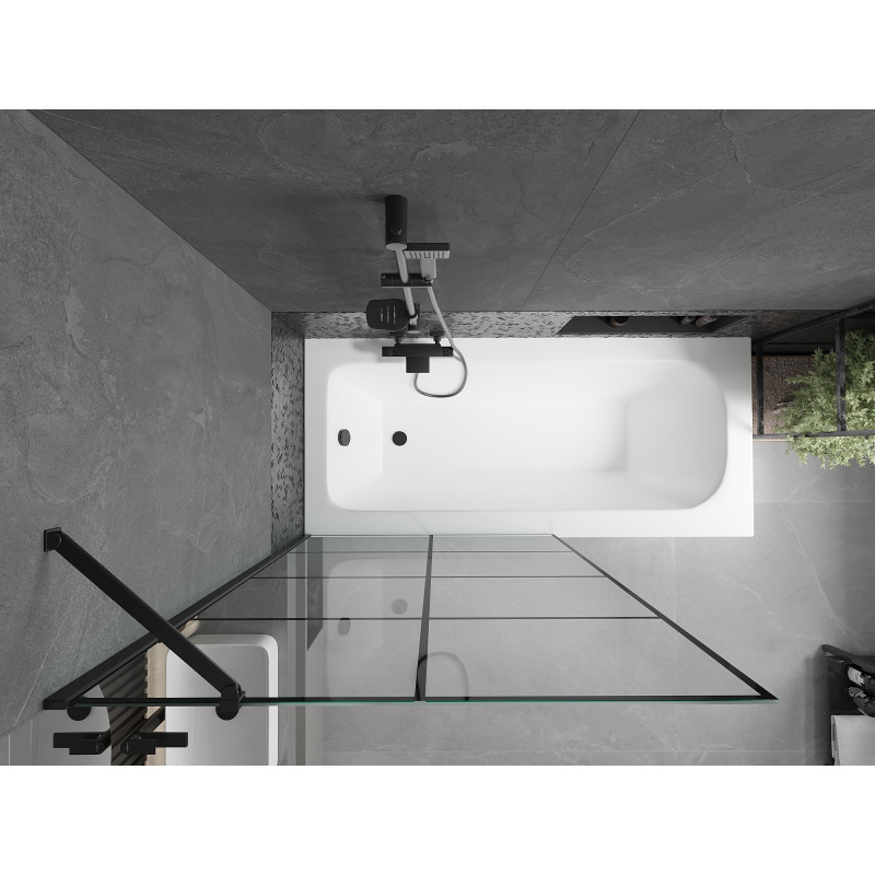 Mexen Vega bain rectangulaire 170 x 70 cm avec habillage et paroi de douche 1 volet 100 cm, motif noir - 550117077X9510007077