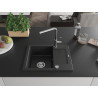 Mexen Enzo Évier en granit 1 bac avec égouttoir et robinet de cuisine Flora, noir/argent métallisé - 6506-73-670401-00