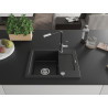 Mexen Enzo évier en granit 1 bac avec égouttoir et robinet de cuisine Flora, noir / métallisé argent - 6506-73-670401-07