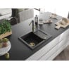 Mexen Enzo évier en granit 1 bac avec égouttoir et robinet de cuisine Flora, noir/argent métallique - 6506-73-670401-57-G